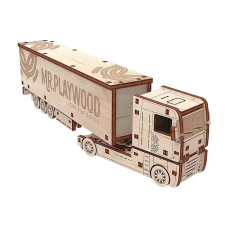 Конструктор пазл Тягач з причепом механічна деревяна 3D модель 10110